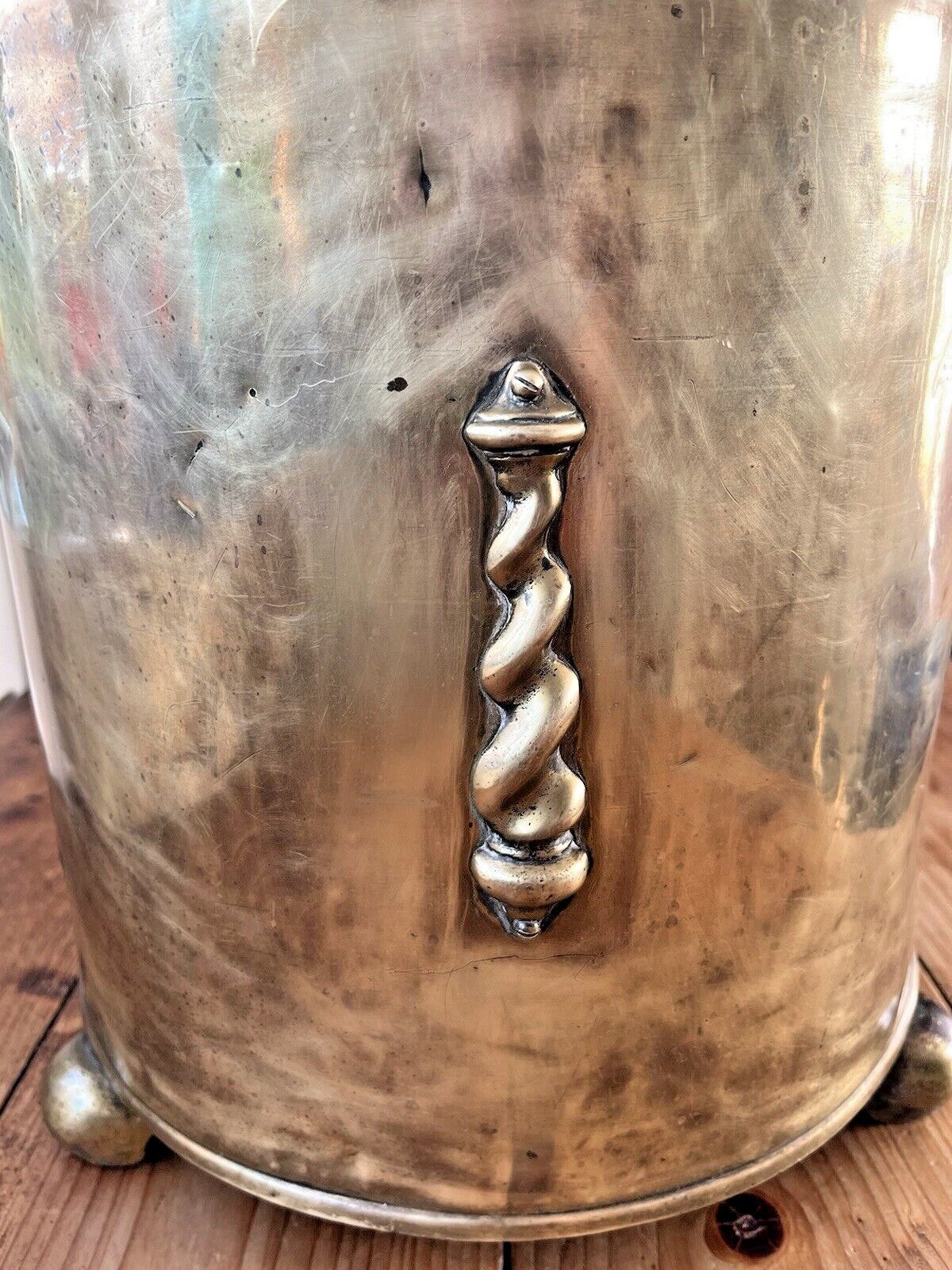 Home Decor Large Antique 30's Art Deco Brass Lidded Coal Log Box Storage Bucket Bin Vintage photo