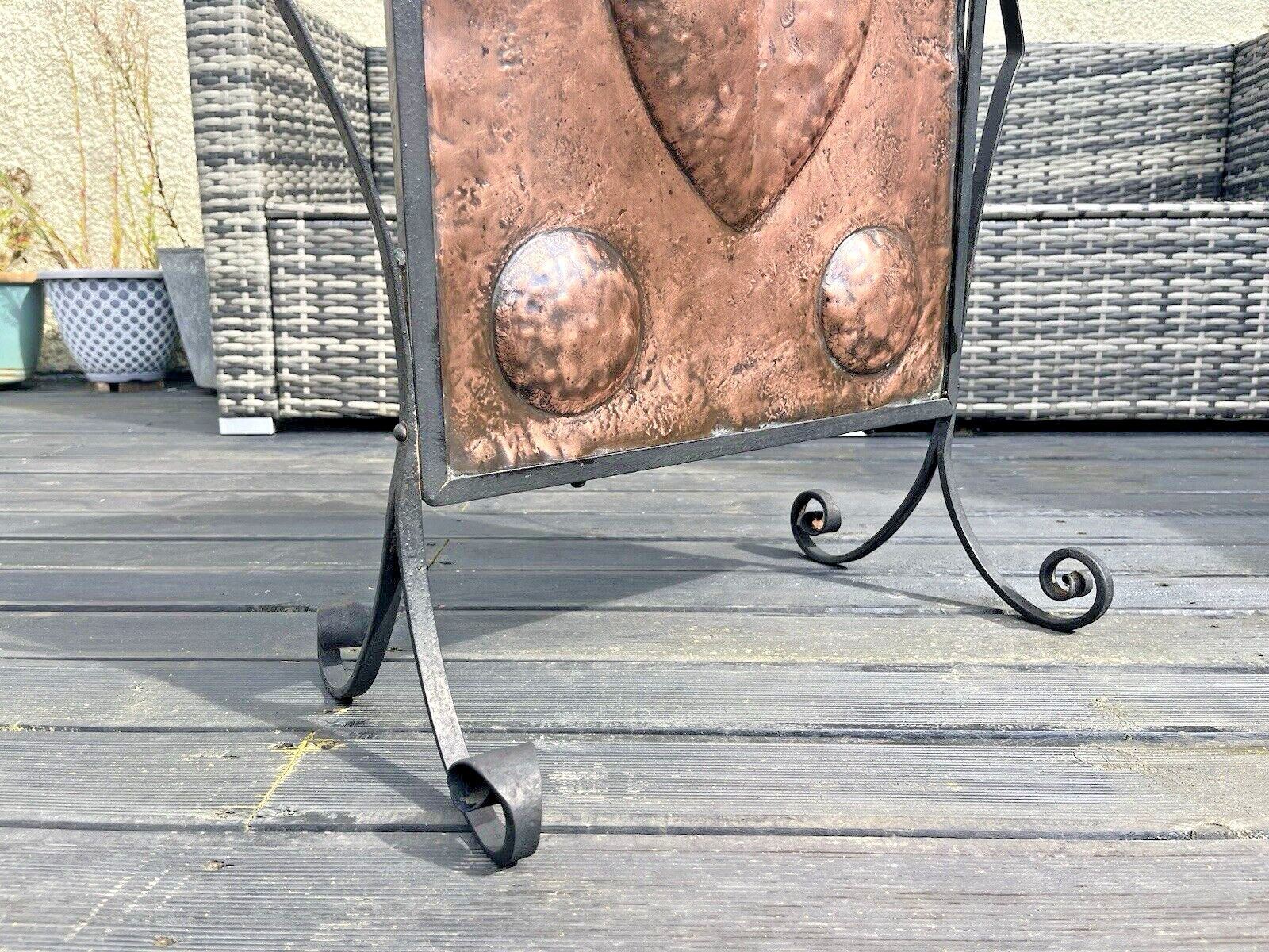 photo buy Antique Art Nouveau Heart & Roundel Copper & Wrought Iron Fire Guard Screen Af