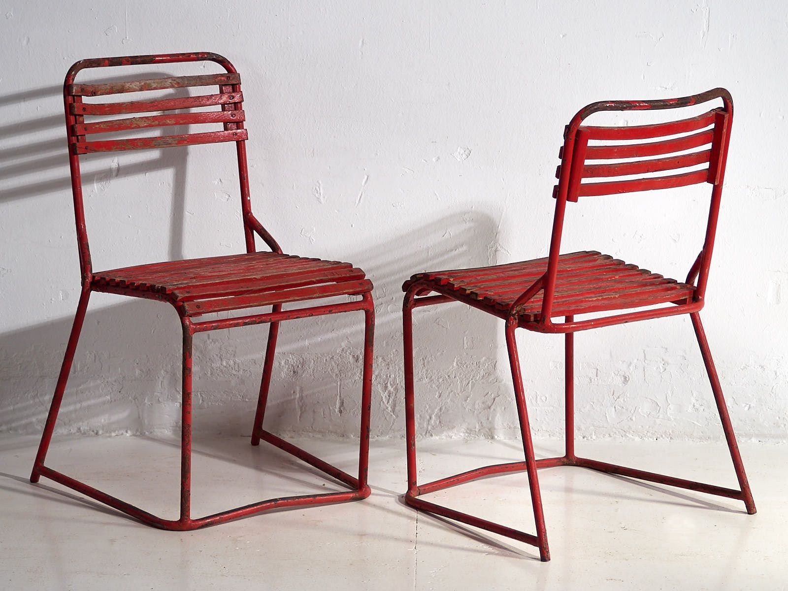 Antique Red Garden Chairs (C.1920). Set Of 4 Pieces photo 651.0