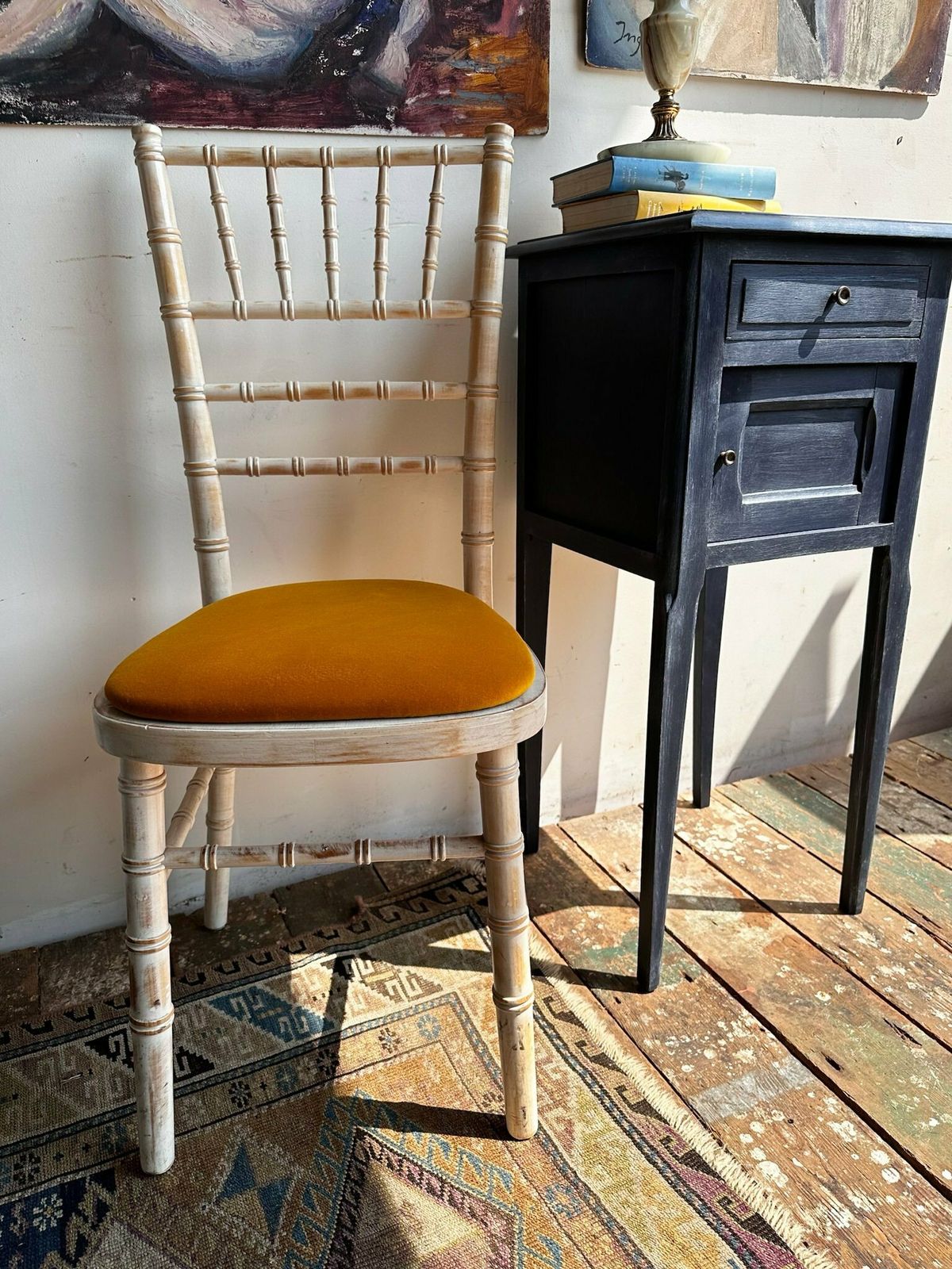 Selection Of Faux Bamboo Chairs W/ Wooden, Leatherette Or Velvet Seats C.1980 photo furniture