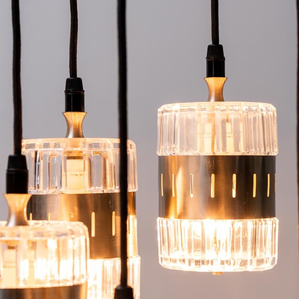 Chandelier 6 Lights Glass Metal 70s Vintage Modern Antiques photo vinterior