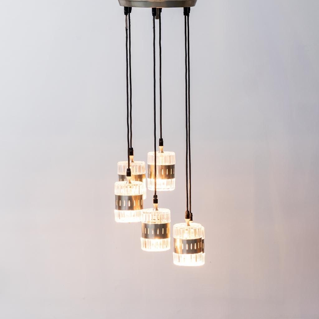 Chandelier 6 Lights Glass Metal 70s Vintage Modern Antiques photo buy