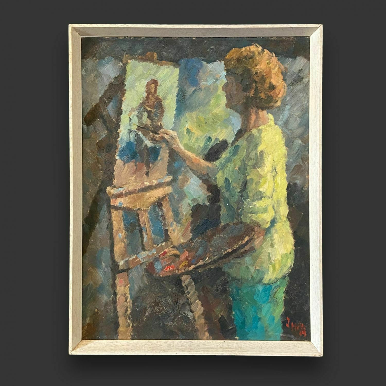 Oil On Board Painting Of Winifred Pledger At The Easel