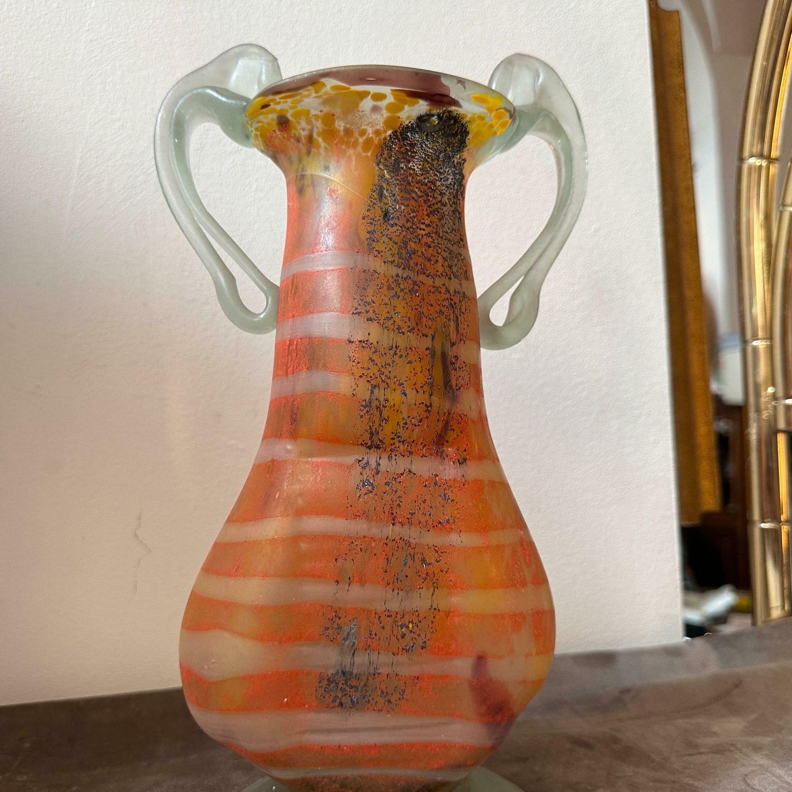 1980s Art Nouveau Style Murano Glass Amphora Vase photo 972.0