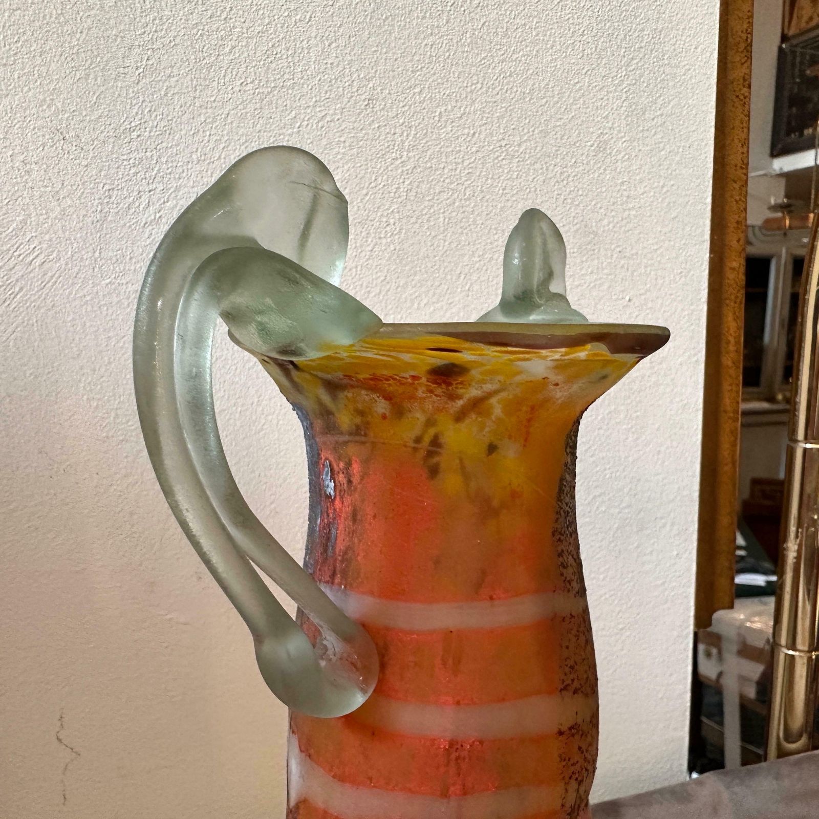 Home Decor 1980s Art Nouveau Style Murano Glass Amphora Vase photo
