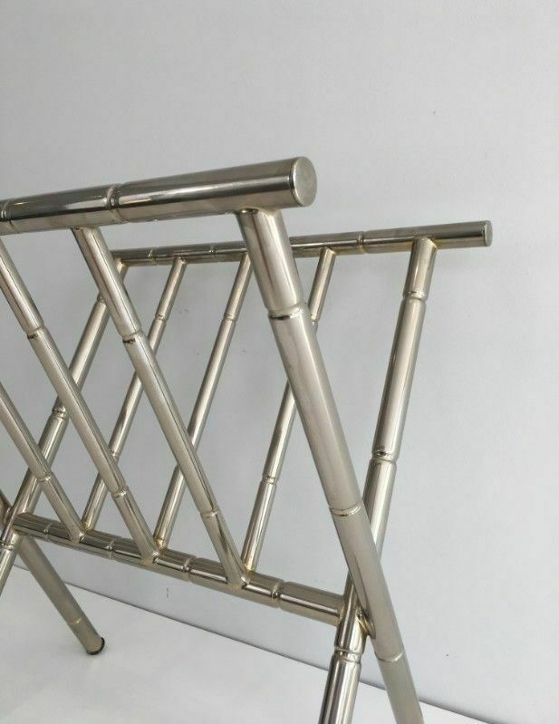 Nickel Magazine Rack In Faux Bamboo Style In The Style Of Jacques Adne photo vinterior