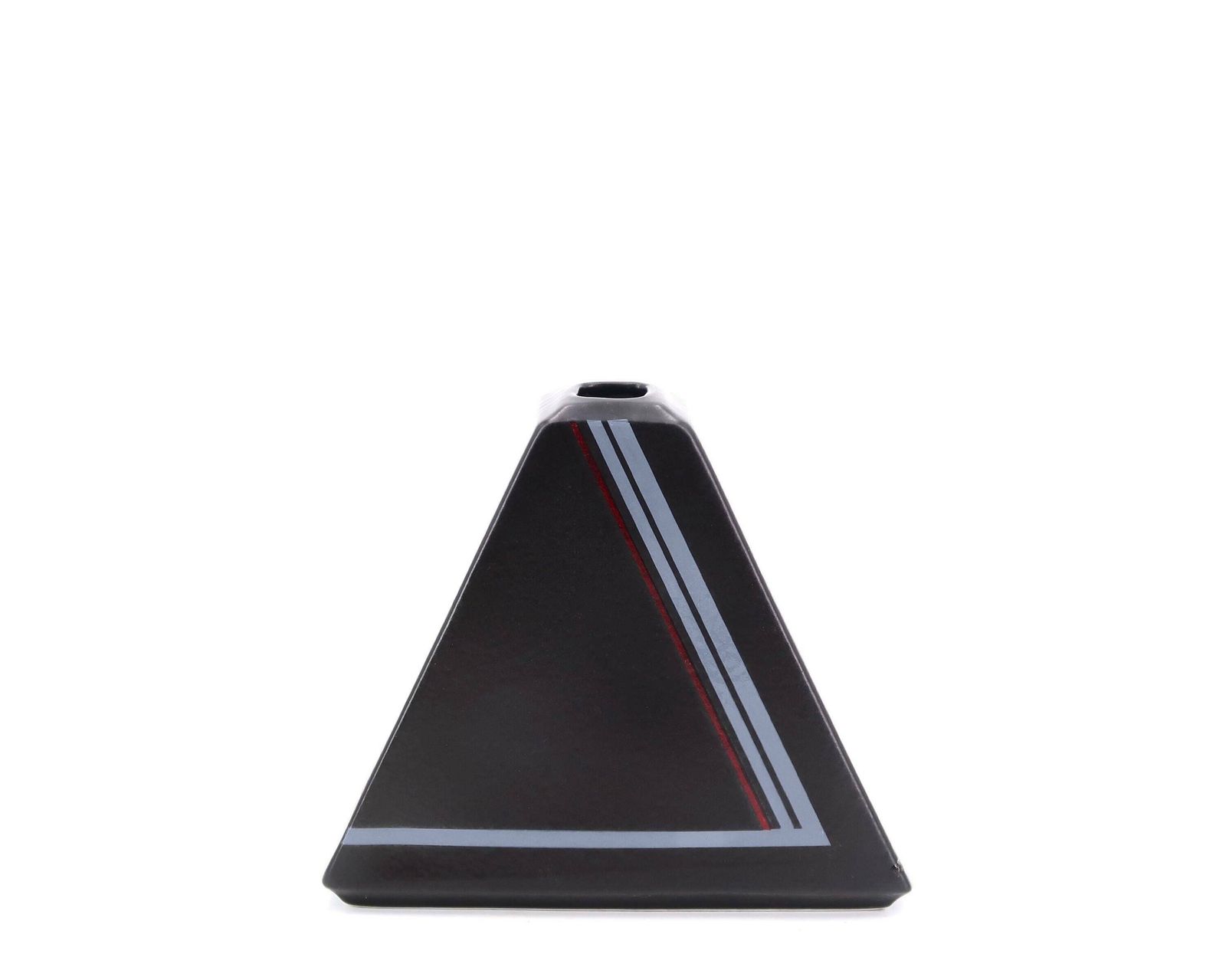 French Black Pyramid Porcelain Vase By Virebent, Made In France, 1980s / Minimalist, Dark