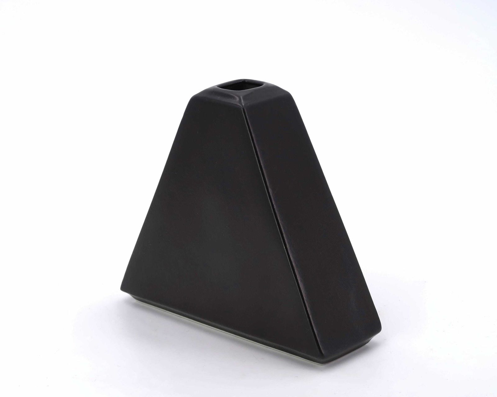 French Black Pyramid Porcelain Vase By Virebent, Made In France, 1980s / Minimalist, Dark photo 180.0