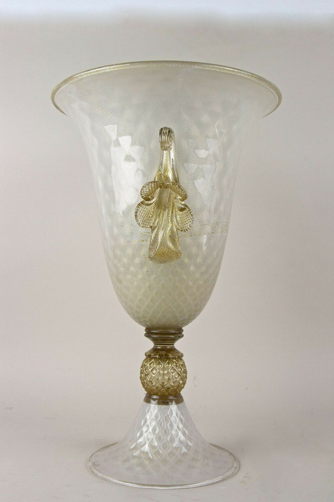 photo for sale Beige/ Golden Murano Glass Urn Vase With 24 K Gold Flakes By Gabbiani, Italy
