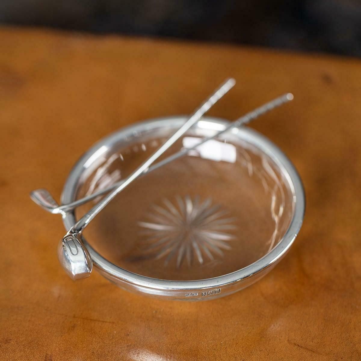 Antique 20th Century English Solid Silver & Cut Glass Golf Theme Ashtray C.1911 photo furniture