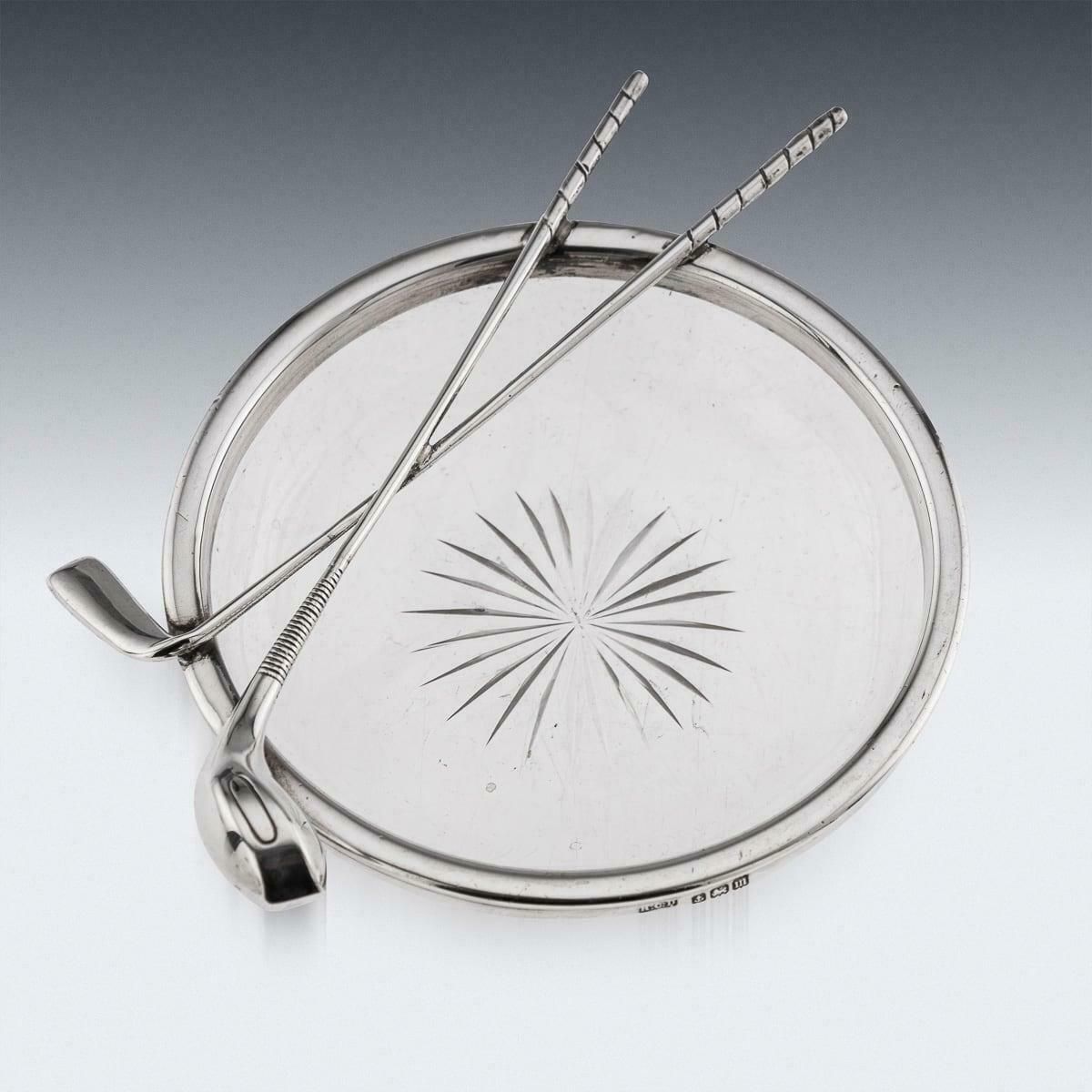 Antique 20th Century English Solid Silver & Cut Glass Golf Theme Ashtray C.1911 photo for sale
