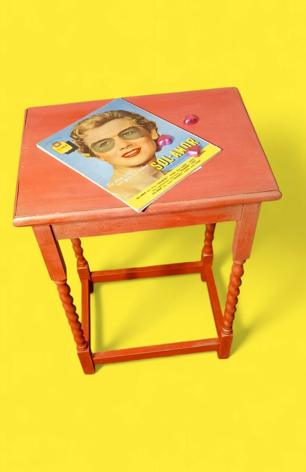 Upcycled Barley Leg Side Table In Hot Ombre Pink photo buy
