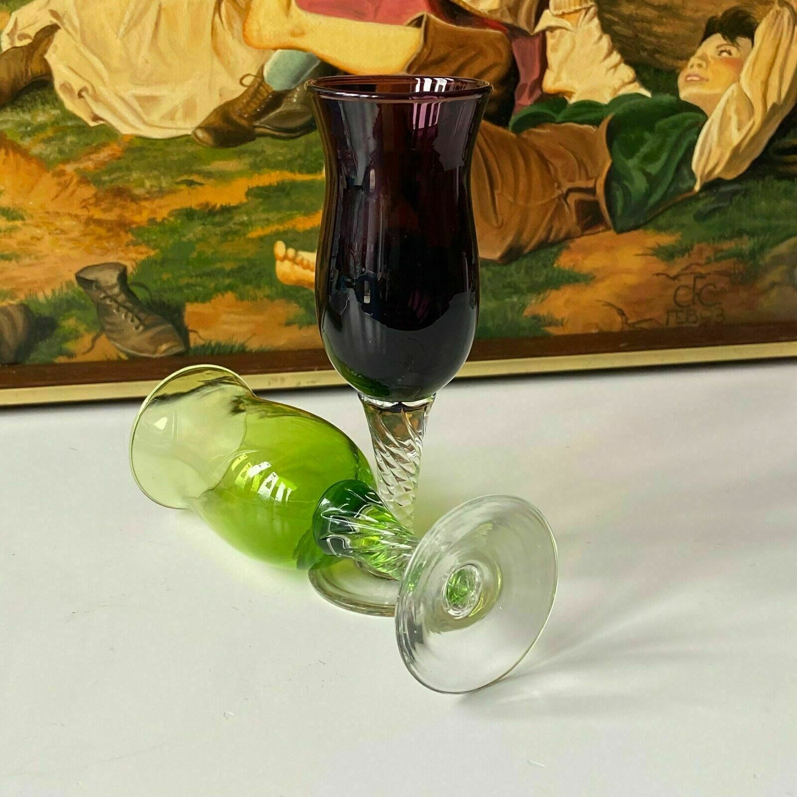 A Pair Murano Tined Glass Flutes Coloured Glass Goblets, Years 1960s photo 52.0