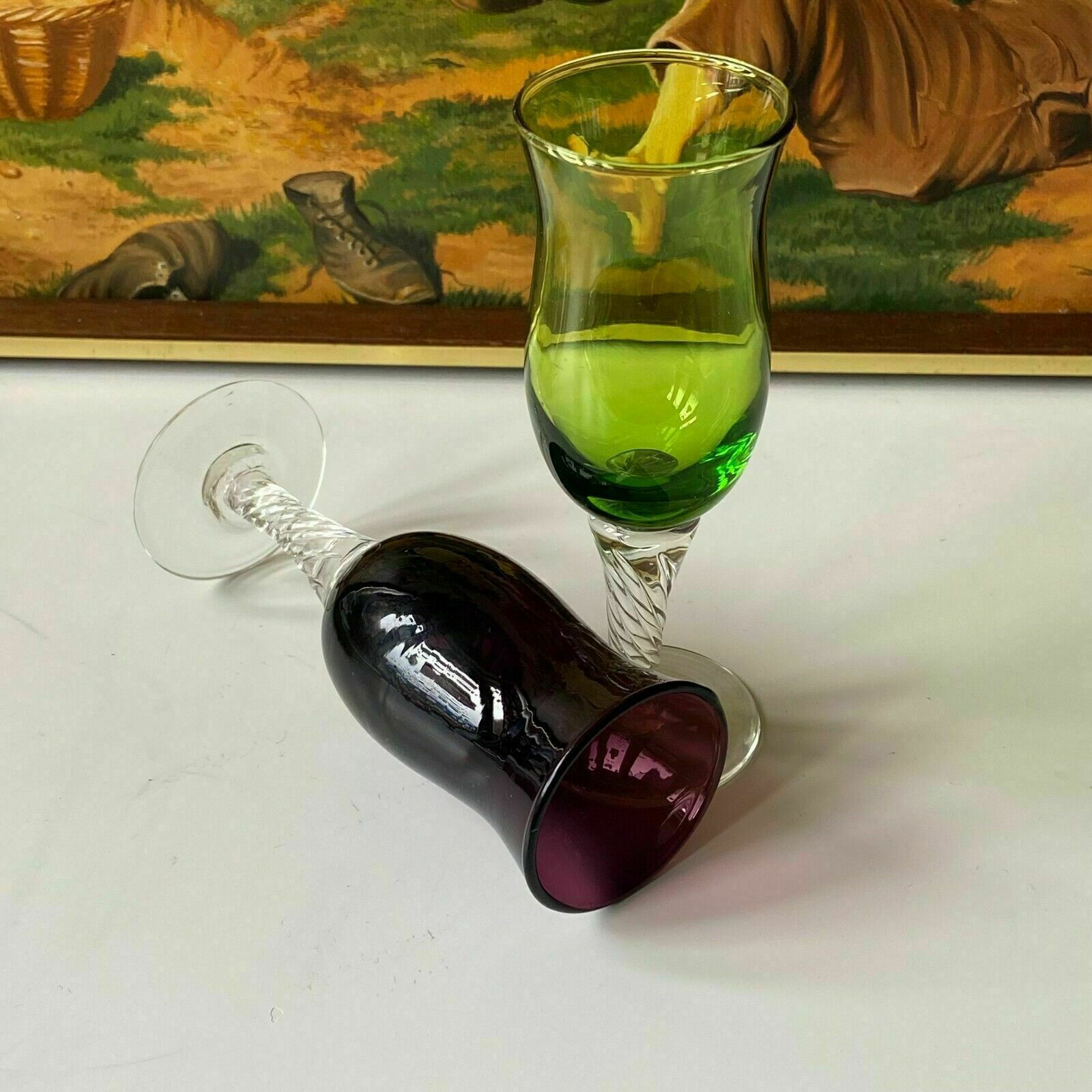 A Pair Murano Tined Glass Flutes Coloured Glass Goblets, Years 1960s photo vinterior