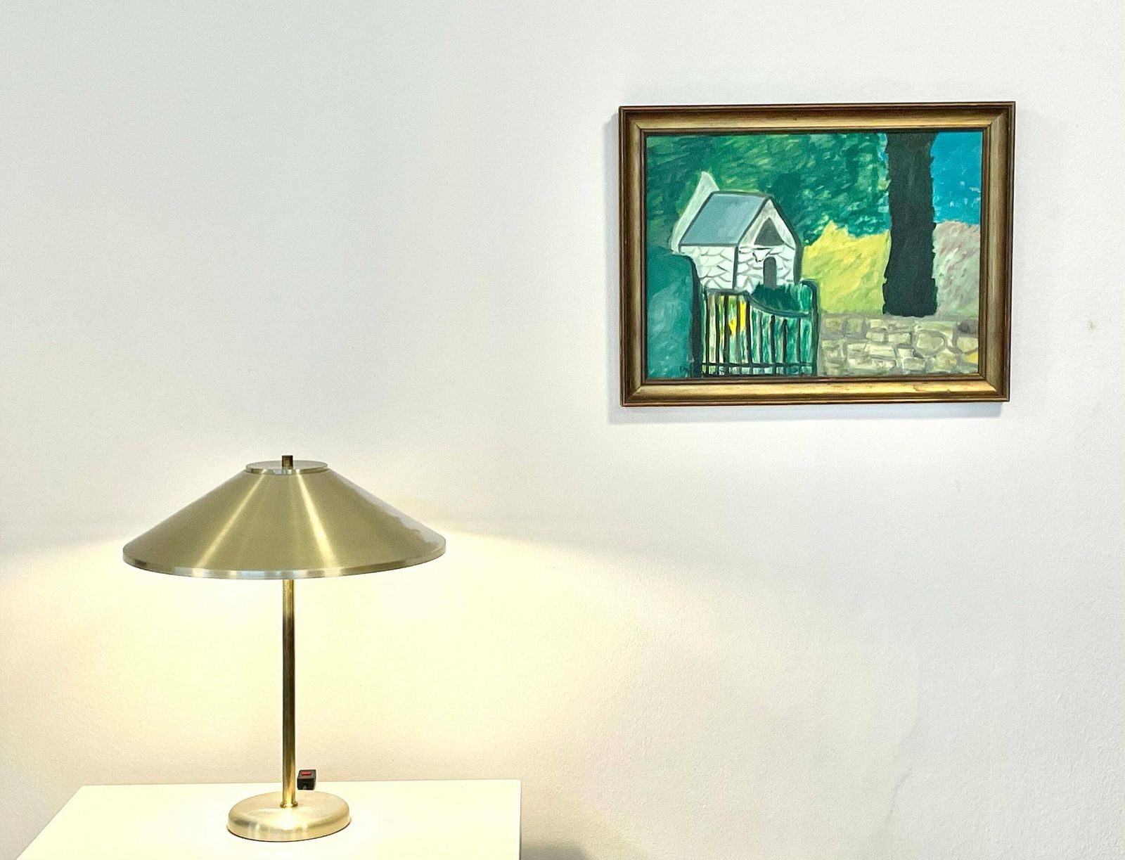 Stylish Vintage Danish Design Mid Century Modern Table Lamp In Gold Coloured Aluminium By Vitrika, Denmark photo furniture