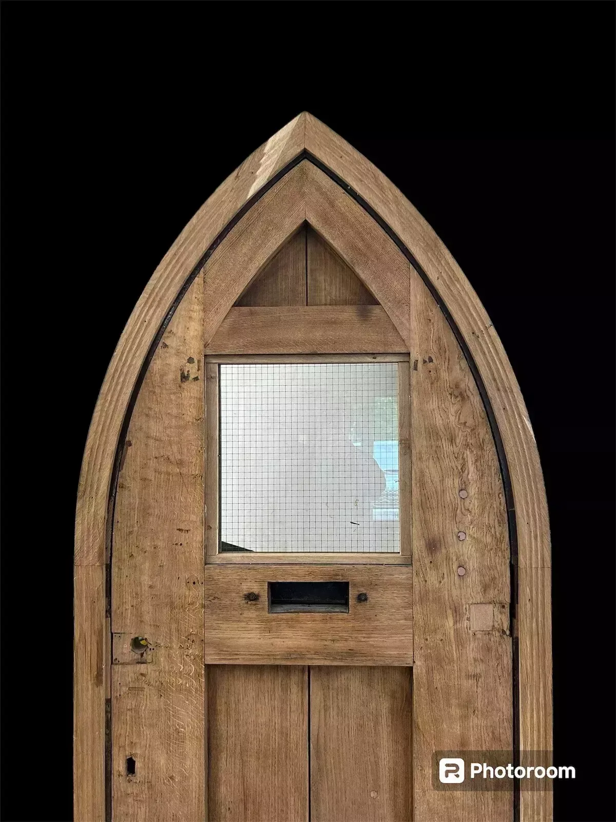 photo for sale Solid Oak Front Door Frame Antique Old Period Reclaimed Tudor Arched Iron Glazed