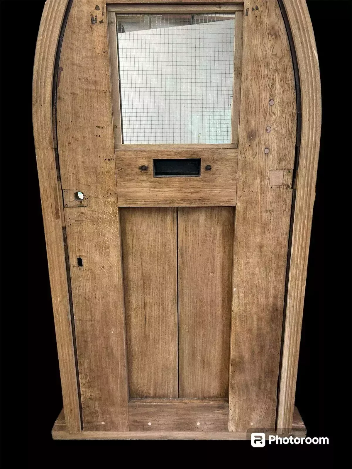 Home Fixtures Solid Oak Front Door Frame Antique Old Period Reclaimed Tudor Arched Iron Glazed photo