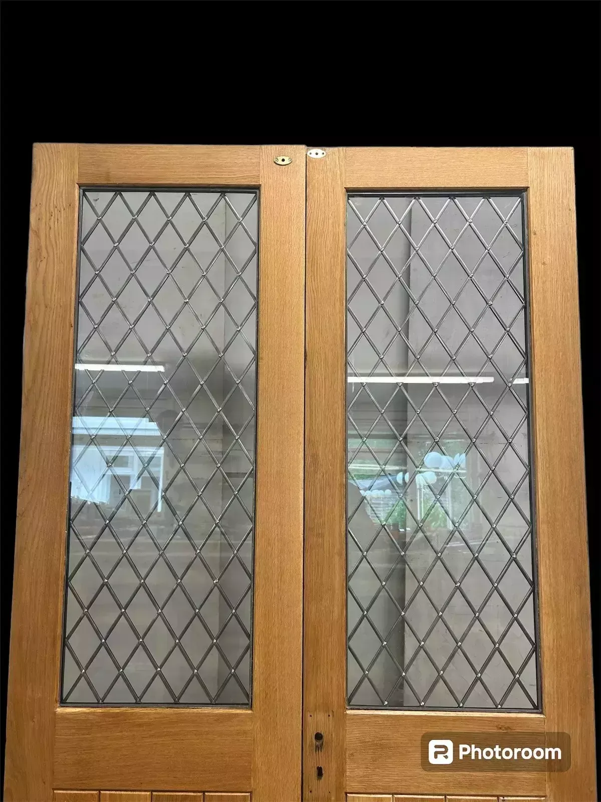 Solid Oak French Door Set Double Glazed 2 Antique Leaded Period Reclaimed Wood photo buy