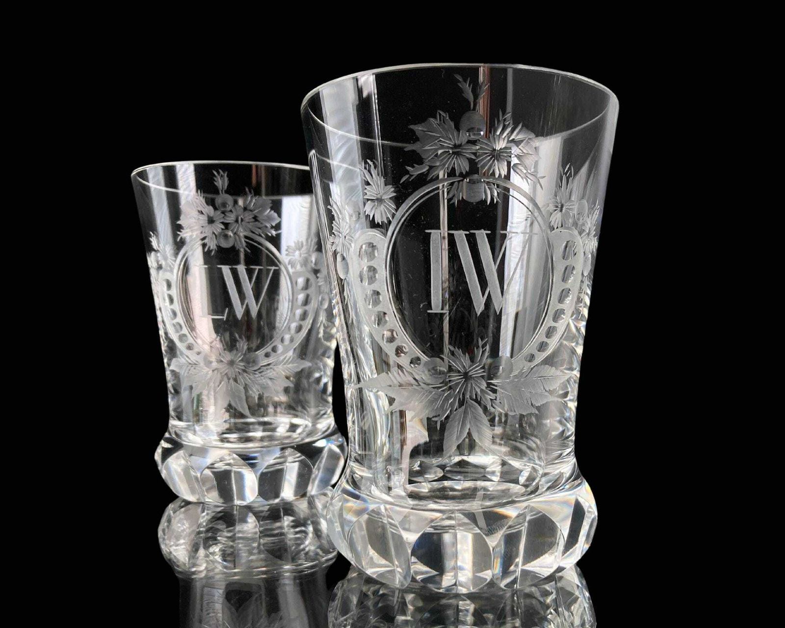 Gegraveerde Kristallen Tumbler | 2 Stuks | Biedermeier Kristal | Initialen Iw Lw