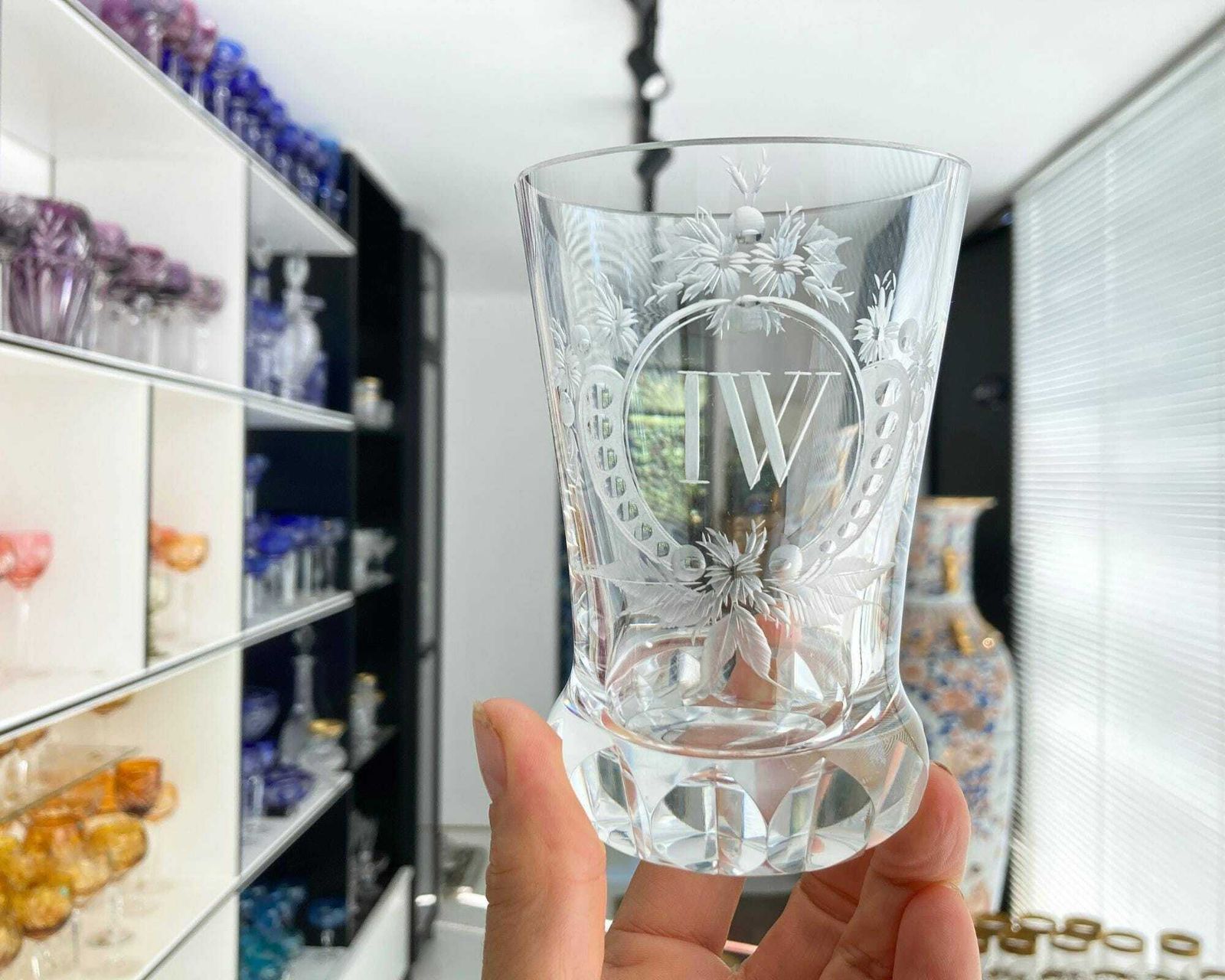 Gegraveerde Kristallen Tumbler | 2 Stuks | Biedermeier Kristal | Initialen Iw Lw photo buy