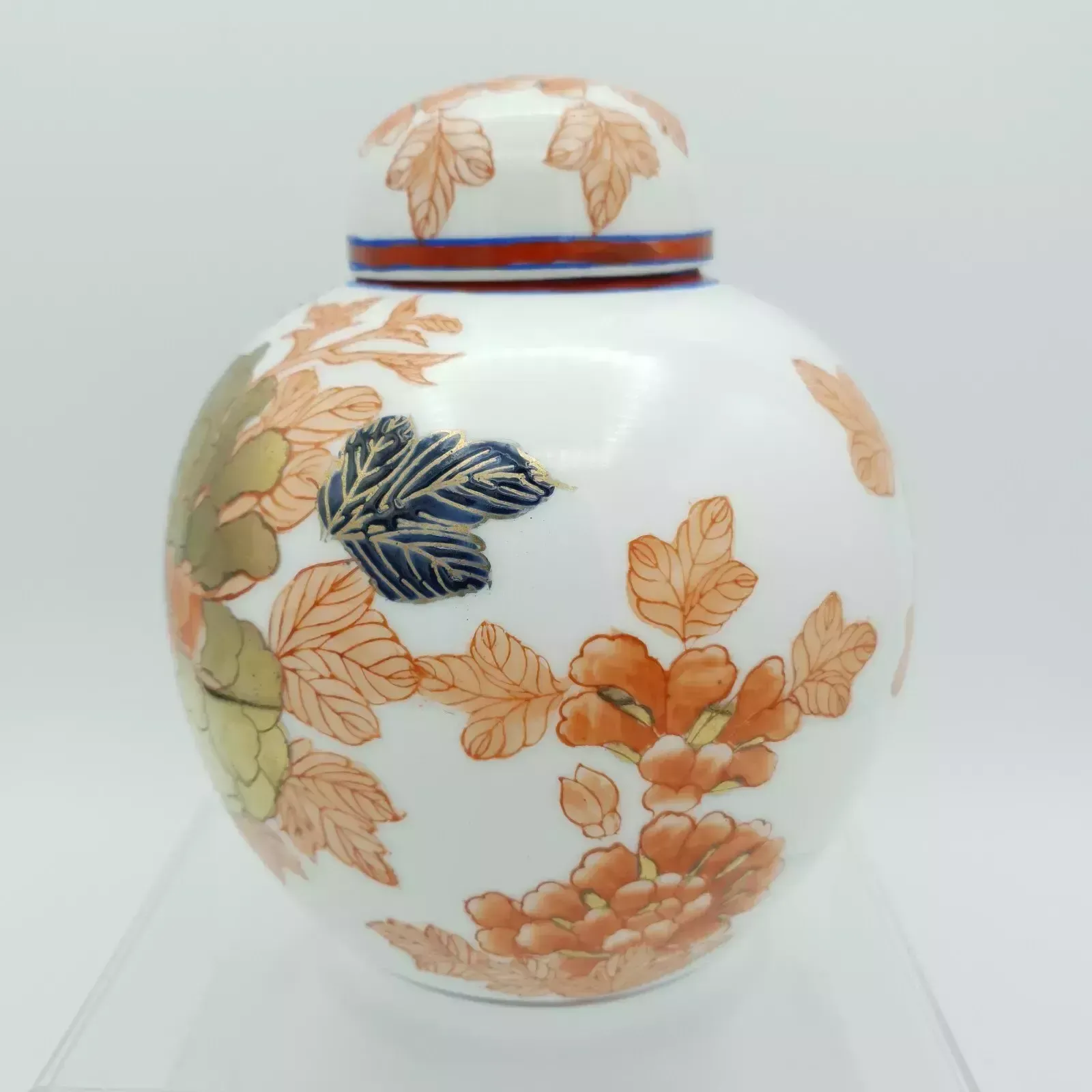 Chinese Qianlong Ginger Jar Hand Painted Imari Porcelain Raised Floral & Gilt photo furniture