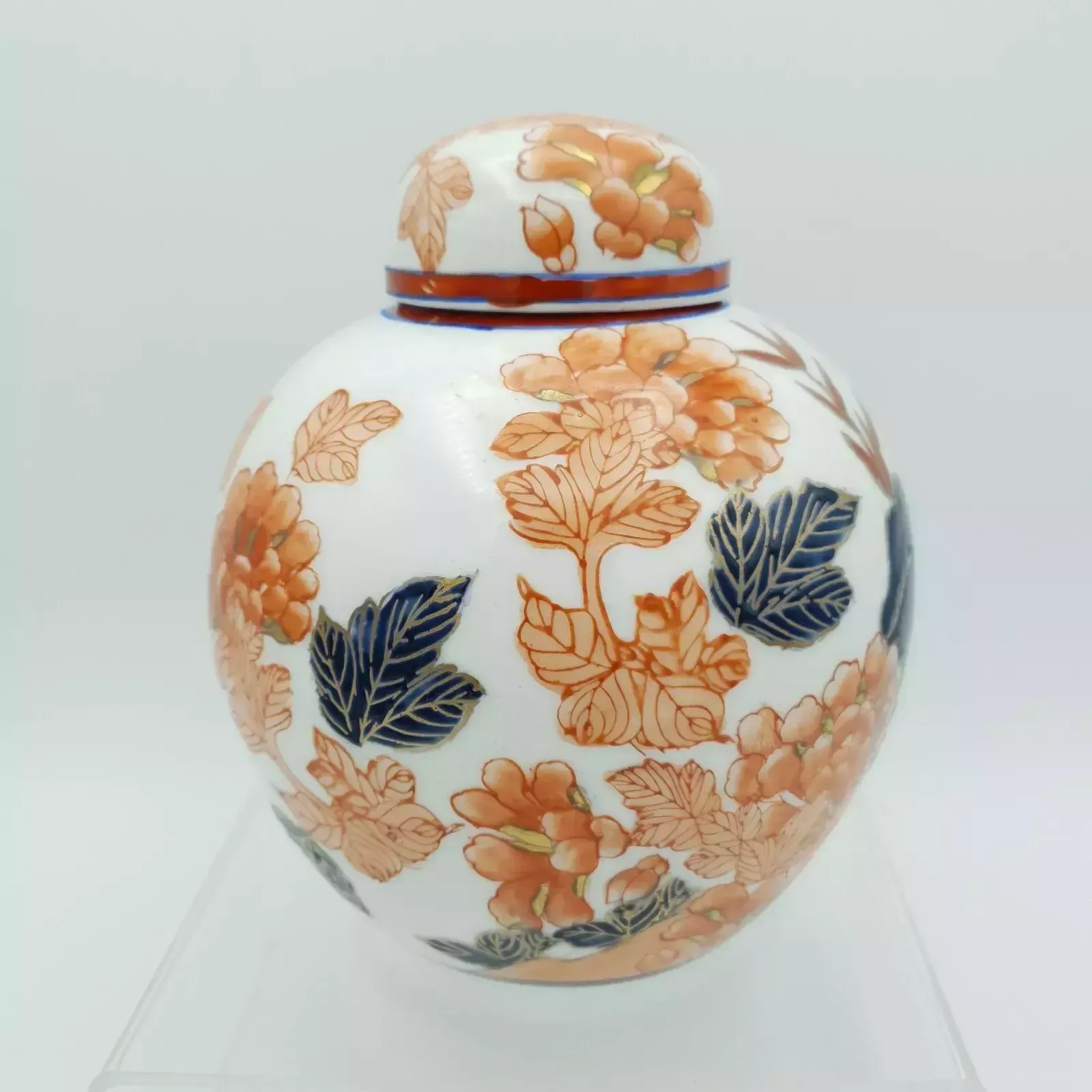 Chinese Qianlong Ginger Jar Hand Painted Imari Porcelain Raised Floral & Gilt photo Home Decor