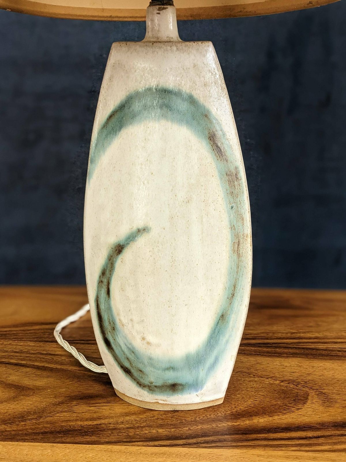 Lovely Vintage Handmade Pottery Lamp With Bright Floral Shade photo for sale