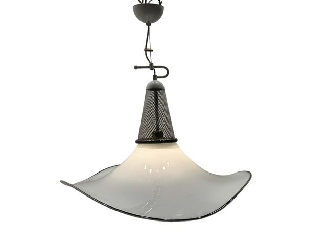 Large Black And White Murano Glass Hat Light Pendant 1970’s photo furniture