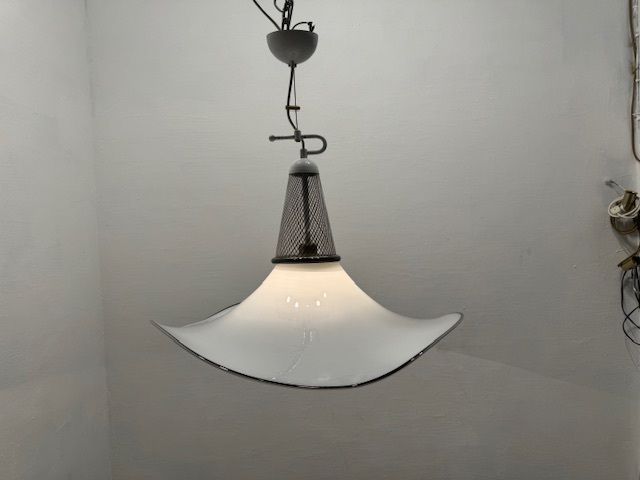 Large Black And White Murano Glass Hat Light Pendant 1970’s photo vintage