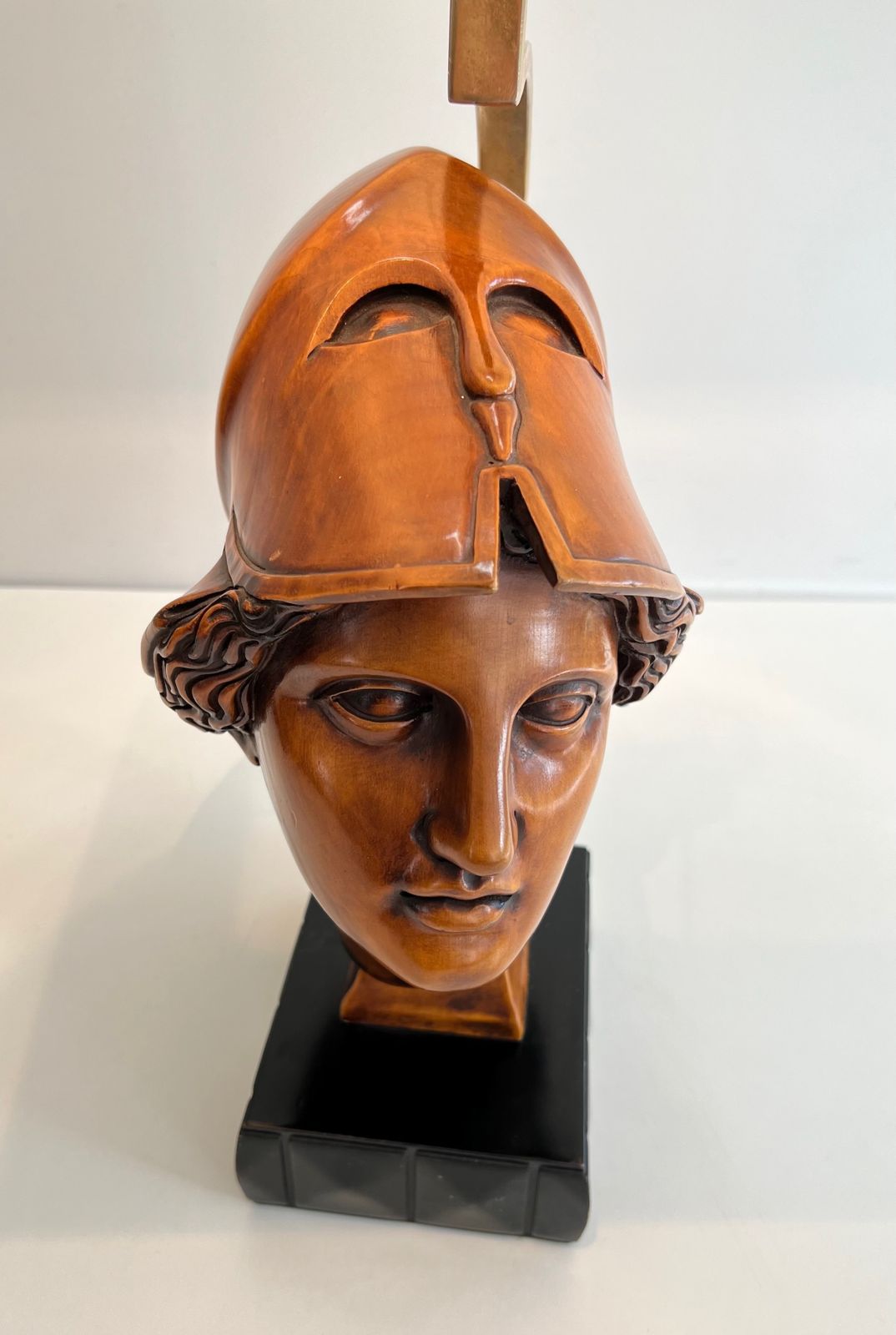 Pair Of Walnut Lamps Depicting Faces Of Helmeted Soldiers photo buy