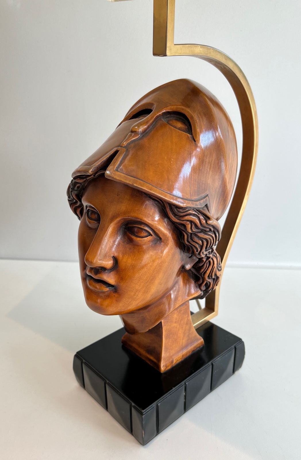 photo vintage Pair Of Walnut Lamps Depicting Faces Of Helmeted Soldiers