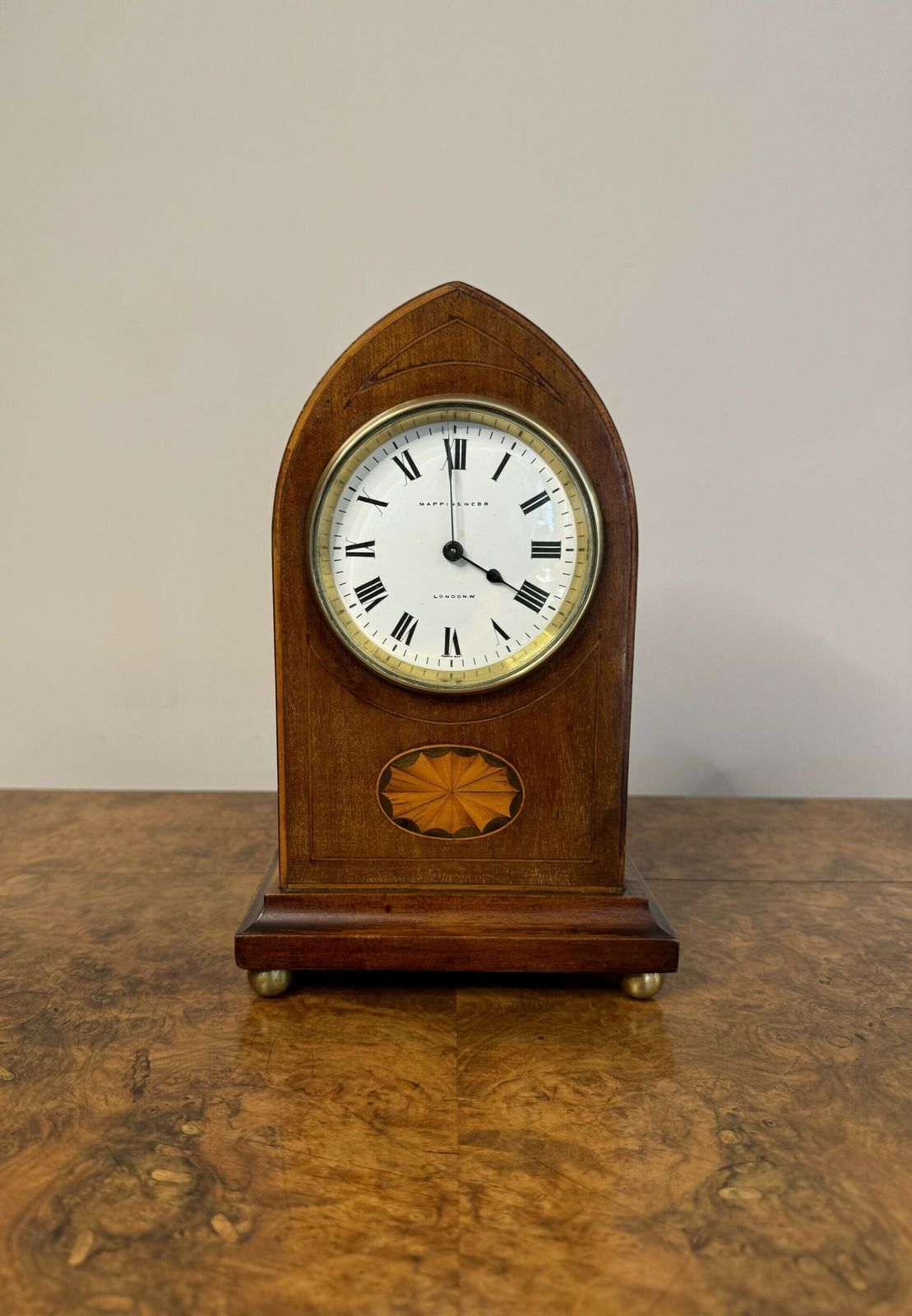 Lovely Antique Quality Mahogany Inlaid Satinwood Mantle Clock By Mappin & Webb London photo 595.0
