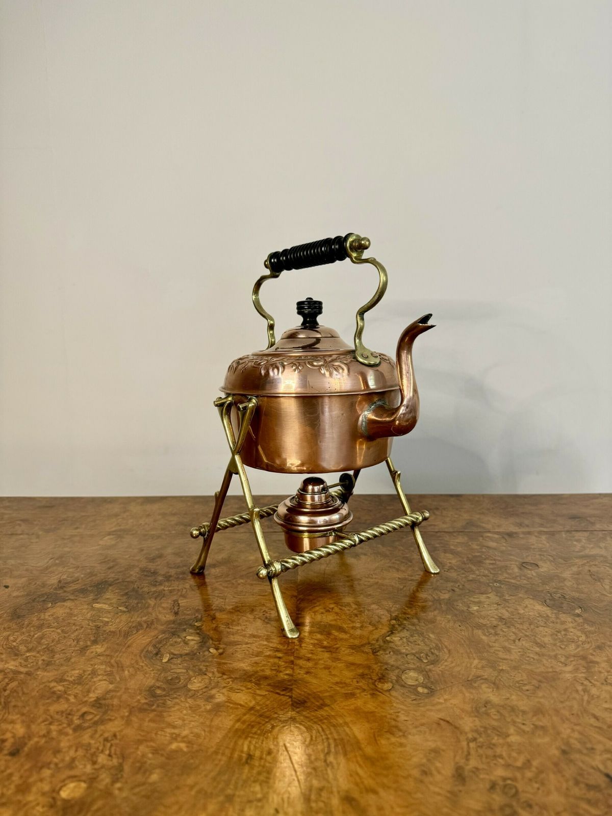 Wonderful Antique Quality Copper And Brass Spirit Kettle And Stand