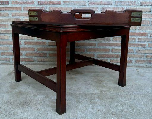 Early 20th Century Wood Coffee Table With Small Removable Tray, 1924, Set Of 2 photo vinterior
