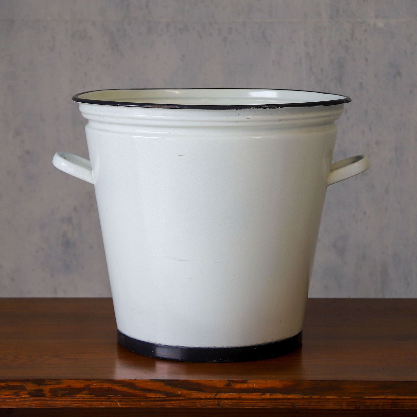 Early 20thc. Circa 1920 Large White & Blue Enamel Pail With 2 Handles photo for sale