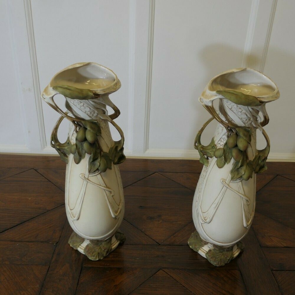 A Pair Of Large Royal Dux Bohemia Art Nouveau 19th Century Porcelain Vases photo Home Decor