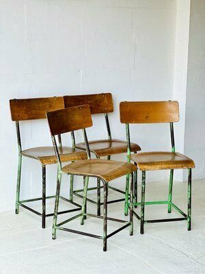 430.0 Industrial School Chairs, 1960s, Set Of 4 photo
