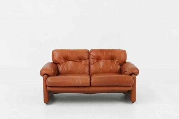 Brown Leather 2 Seater Sofa Coronado By Tobia Scarpa For B&B Italia, Italy, 1960s photo for sale