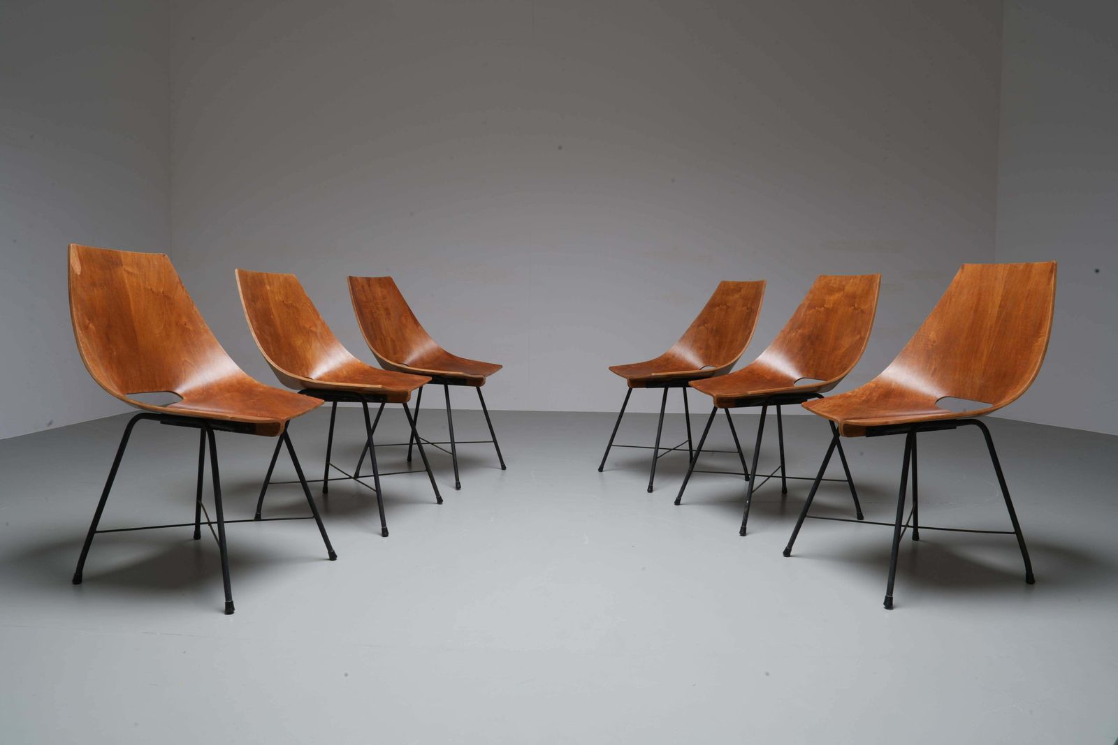 Set Of 6 Dining Room Chairs By Carlo Ratti In Plywood And Metal, Italy, 1954 photo 7252.0
