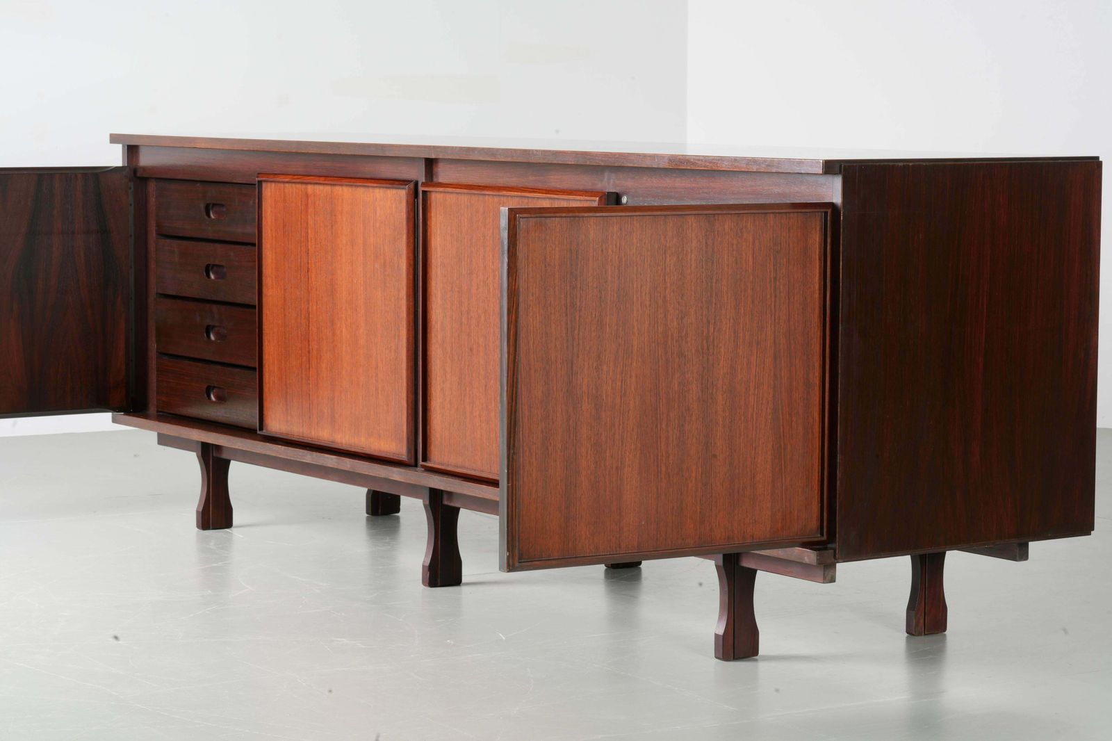 Large 4 Door Credenza In Mahogany And Teak, Italy, 1960's photo buy