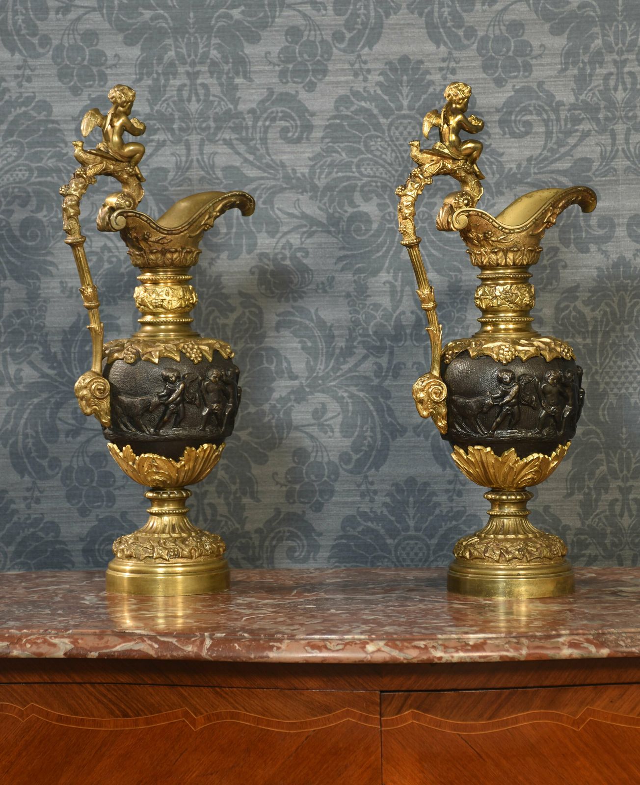 Pair Of Renaissance Style French Patinated Bronze Ewers photo for sale