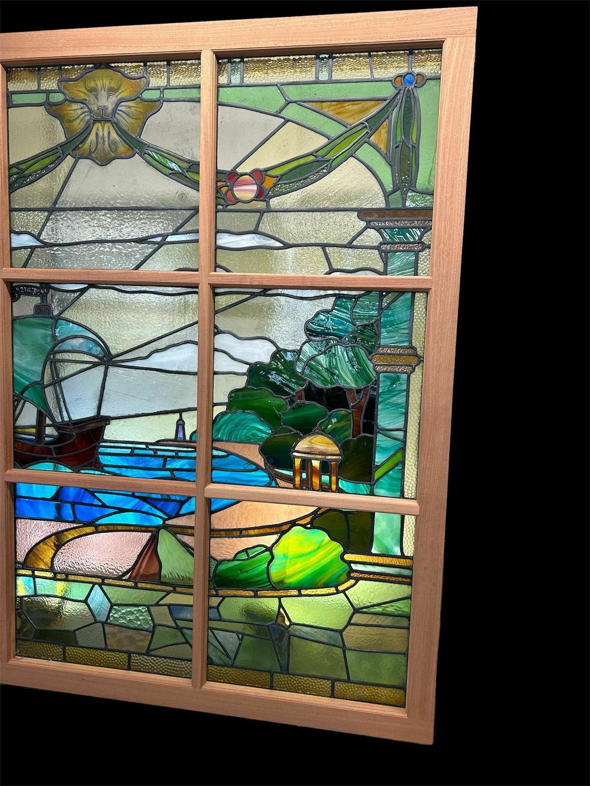 Huge Stained Glass Window Panel Reclaimed Period Antique Leaded Old Swanage Hotel photo Home Decor