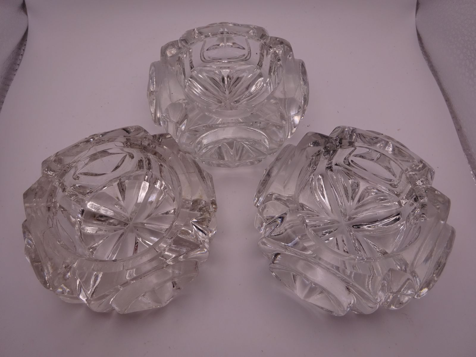 3 Antique Pressed Glass Furniture Feet/Castor Cups photo buy