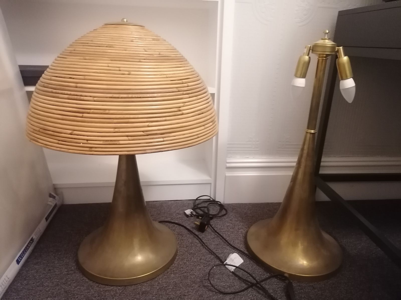 Pair Of Italian Polished Brass And Bamboo Table Lamps, L1980's photo for sale