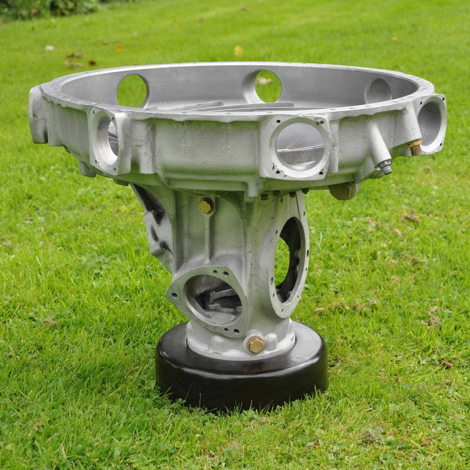 Ww2 Cheetah Aircraft Engine Supercharger Casting Industrial Design Coffee Table With Glass Top And Sphinx Mascot Ornament photo furniture
