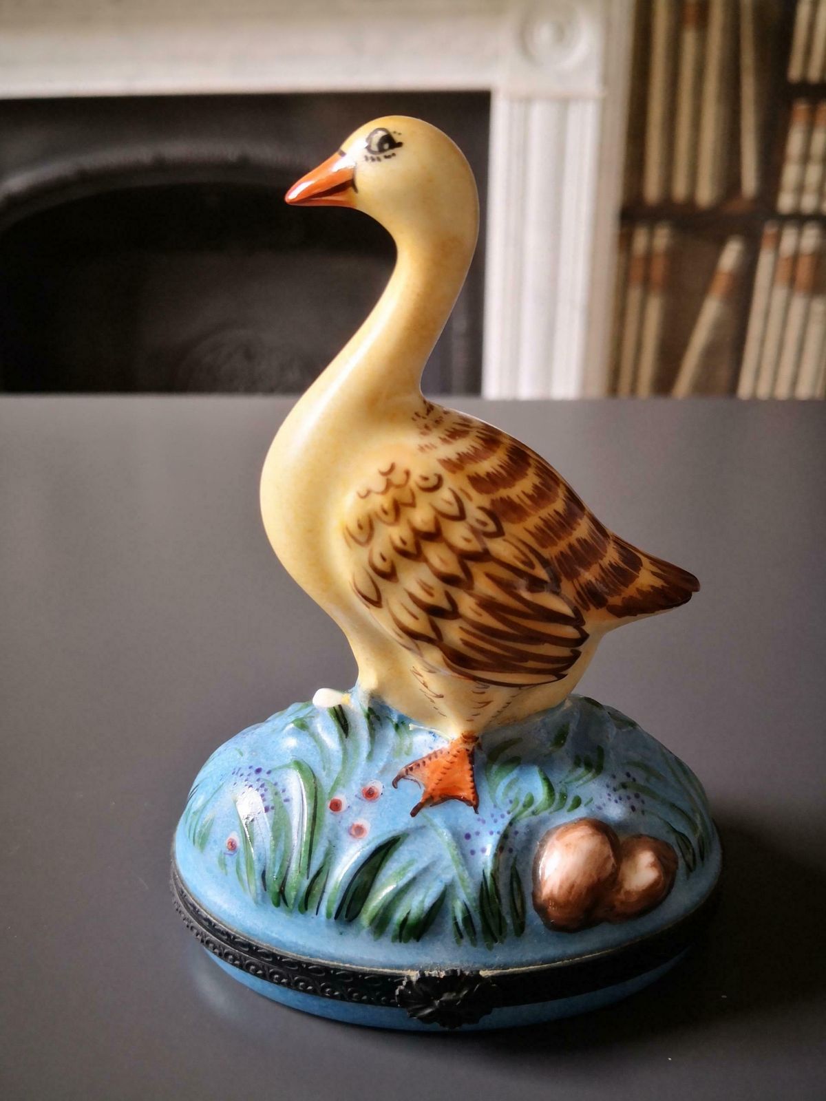 Peint Main Limoges Hand Painted Limoges Porcelain Goose Trinket Box