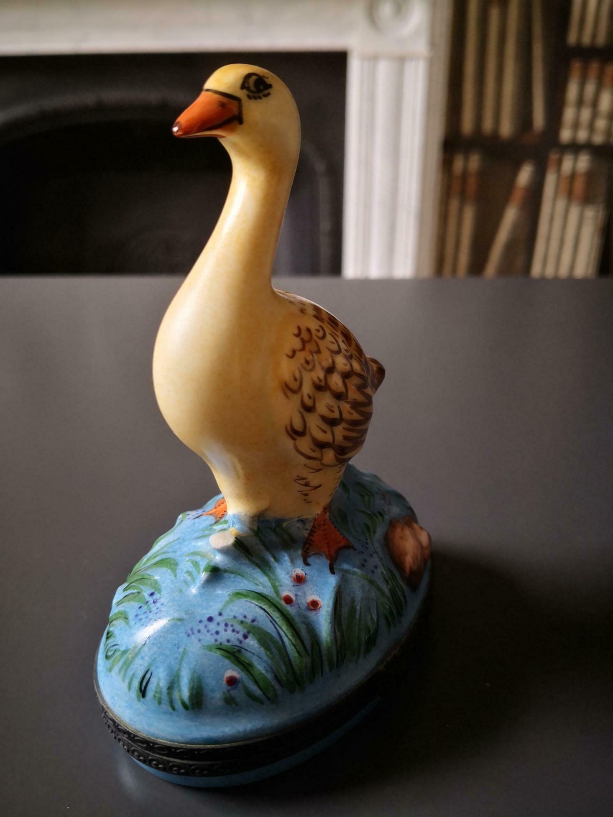 Peint Main Limoges Hand Painted Limoges Porcelain Goose Trinket Box photo vinterior