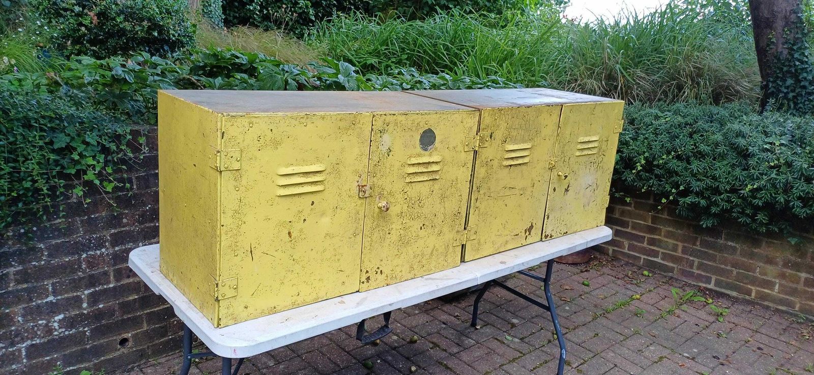 Pair Of Industrial Metal Painted Storage Cupboards Project Freestanding Or Wall Hanging. photo furniture