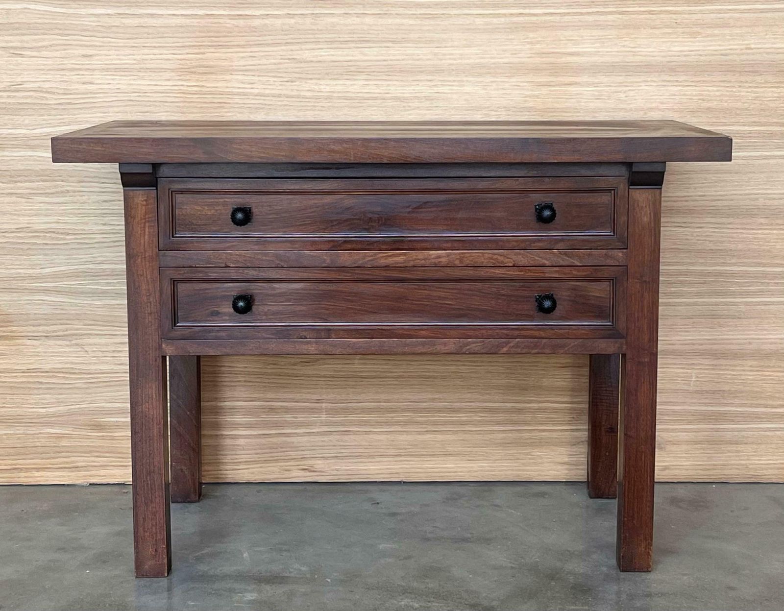 20th Century Spanish Nightstand Or Side Table With Two Drawers And Iron Hardware photo furniture