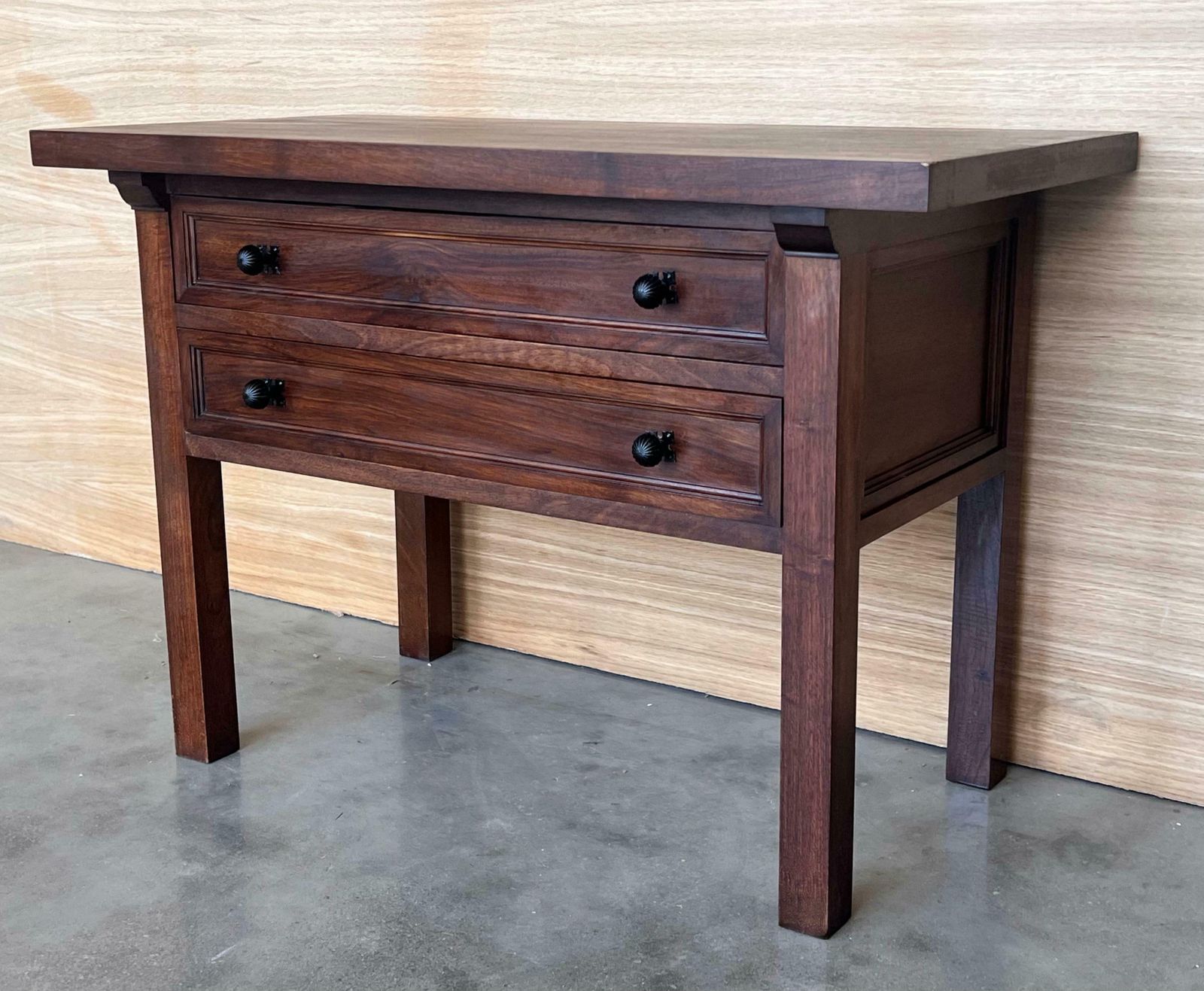 20th Century Spanish Nightstand Or Side Table With Two Drawers And Iron Hardware photo buy